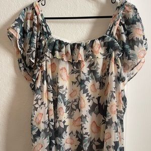 LC Lauren Conrad Women's Sunflower Floral Print Ruffle S/S Top Size XXL
